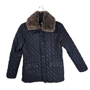 Eddie Bauer Premium Goose Down Coat Sz S Faux Fur Collar Quilted Black Gorpcore